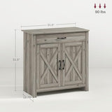 HOMCOM Farmhouse Sideboard Buffet Cabinet, Barn Door Style Kitchen Cabinet, 32" Accent Cabinet for Kitchen, Living Room or Entryway, Gray Wash HOMCOM