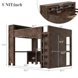 Queen Size Wooden Loft Bed with Wardrobe,Stairs and Desk,Bookcase Headboard with Storage Cabinet and USB Charging Station,for Kids Teens Adults Bedroom,No Box Spring Needed,Brown Harper & Bright Designs