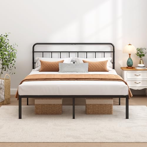 Ziguxiao Full Bed Frame with Classic Headboard,Strong Metal Slats Support,Under Bed Storage Space,No Box Spring Needed,Easy to Assemble,Black Ziguxiao