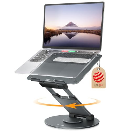 Nulaxy Telescopic 360 Rotating Laptop Stand for Desk Adjustable Height Swivel Pull Out Design Ergonomic Laptop Riser Standing Desk Converter Fits All 10-17" Laptops Computer MacBook, Gray Nulaxy