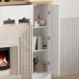 Timechee White Freestanding Electric Fireplaces Mantel Stand, Wooden Decorative Mantel Storage Cabinet with Doors and Shelves,Drawers, Fireplace Decor Entertainment Center with Storage for Living Room Timechee