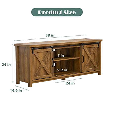 GAZHOME Modern Farmhouse TV Stand with Sliding Barn Doors, Media Entertainment Center Console Table for TVs up to 65”,2-Tier Large Storage Cabinets,Rustic TV Stand for Living Room Bedroom,Brown GAZHOME