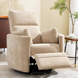 Manual Recliner 360°Swivel Glider Rocking Chair,Upholstered Nursery Adult Rocker Glider Chair with 2 Pillows for Living Room Bedroom(Khaki, Manual Operation)