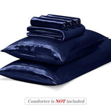 MILVOWOC 6 Pcs Navy Blue Satin Duvet Cover Full/Queen Size Set, Silky Bed Duvet Cover Ultra Soft Comforter Cover, 1 Satin Duvet Cover, 1 Body Pillowcase, 4 Pillow Cases (No Comforter) MILVOWOC