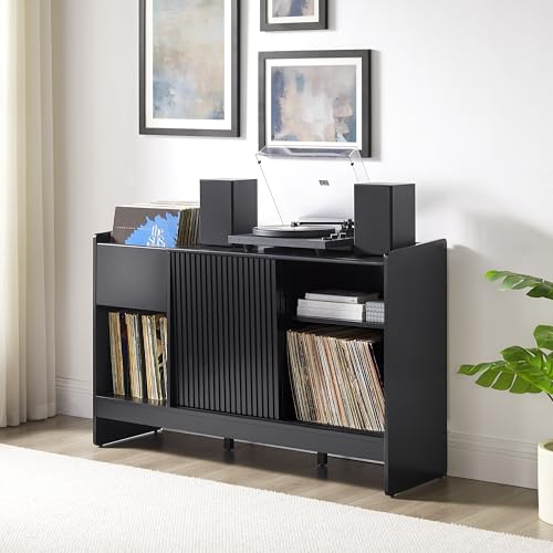 Crosley Furniture Arden Mid Century Record Storage Console Turntable Stand, Vinyl Storage Up to 315 Records, Black Crosley Furniture