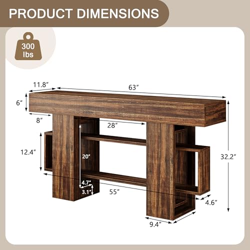 Einhomn 63 Inches Entryway Table, Wooden Console Table with Storage, Narrow Sofa Table Behind Couch, Farmhouse Long Entry Hallway Tables for Entrance, Foyer, Living Room, Rustic Brown Einhomn