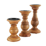 Deco 79 Mango Wood Decorative Candle Holder Turned Style Pillar Candle Stand, Set of 3 Candlestick Holder 10",8",6"H, Brown Deco 79