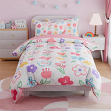 SANDJEST Floral Full Bedding Sets for Girl, Ultra Soft Microfiber Comforter Bed Set with 4-Pieces, Flower Comforters Sets for Kids Children Girl Teen Tween Bedroom Decor SANDJEST