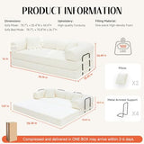 KSTNLUXQ 79" Corduroy Sofa Bed, Boneless Couch in a Box with 2 Pillows, High-Density Foam 4-in-1 Foldable Sleeper Futon Loveseat for Small Spaces, No Assembly, Side Pockets, Round Arm White KSTNLUXQ