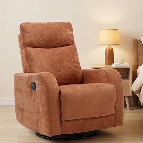 MAKOSAR 360° Swivel Glider Rocker Recliner Chair, Manual Reclining Sofa Chair with Side Pull Handle,Fabric Upholstered Lounge Chair for Living Room, Bedroom,Nursery,Office (Orange-Red-Swivel)