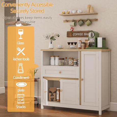 Viaozutis Storage Cabinet with Doors and Drawers,Kitchen Storage Cabinets，with Drawer and Adjustable Shelf（White） Viaozutis