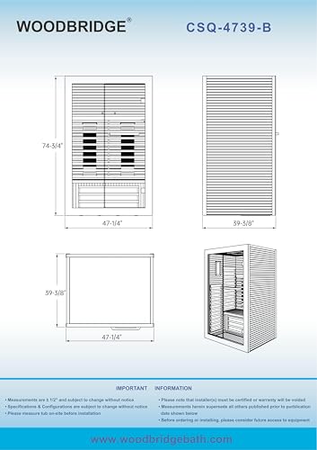 WOODBRIDGE Infrared Home Sauna Room 2 Person Hemlock Wooden Indoor Sauna,7 Carbon 1980W/120V Heaters,with Led Color Therapy Light,Bluetooth Speaker,Tempered Glass,Touch-Tone Keypad and A Top Vent WOODBRIDGE