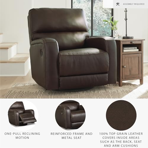 Signature Design by Ashley Emberla Contemporary Leather Match Manual Swivel Glider Rocker Recliner, Dark Brown Signature Design by Ashley