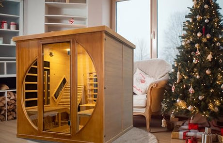 AURGOD Far Infrared Wooden Sauna Room, Luxurious Canadian Red Cedar Sauna with 2 Oversize Recliners, 220V, 3400 W, 9 Heating Element, Bluetooth Speakers, 7 Color Light, Oxygen Bar, Low EMF AURGOD