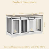 Rovibek 60inch Double Dog Crate Furniture, Wooden Dog Kennel Furniture TV Stand for 2 Dogs with Divider, Large Medium Small Dogs Indoor White Rovibek