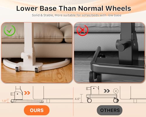 JOY worker Foldable Mobile Standing Desk, Height Adjustable Sit Stand Desk, 90° Tiltable Rolling Laptop Table, Portable Workstation with Wheels Non-Slip Mat for Home Office, Holds Up to 22lbs, White JOY worker