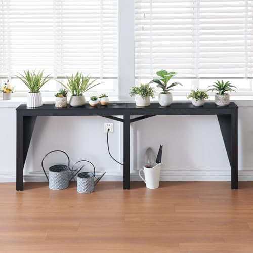 MOHOPE 78.8" Long Console Table with Power Outlets, 7.9" Narrow Sofa Table with USB & Type-C Ports, Skinny Behind Couch Tables with Charging Station, Entryway Table for Hallway, Living Room, Black MOHOPE