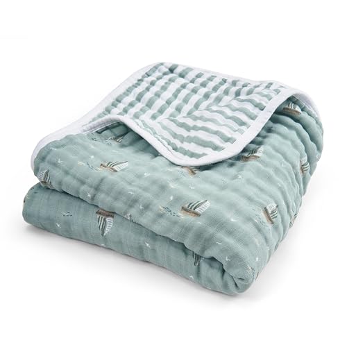 aden + anais Boutique Organic Dream Blanket, 100% Cotton Dream Blanket, Muslin Baby Blanket for Boys & Girls, Unisex Toddler Bedding, Newborn Crib Blanket, Nursery Essential, Sailing Seas aden + anais