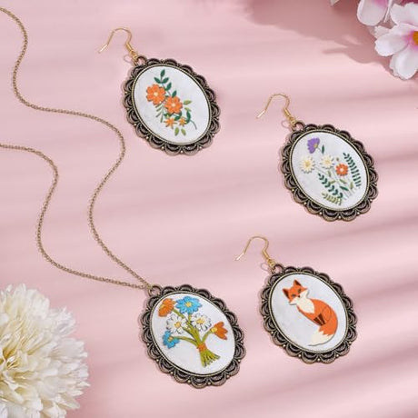 ACRNIGHEET 6Sets Flower Embroidery Pendant Kit, Mini Embroidery Kit for Adults, Animals Cross Stitch Kits for Beginner Include Hoop Stamped Floral Cloth Instructions, Adults Craft Kits Creative Gifts ACRNIGHEET
