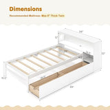 Giantex Wood Twin Bed Frame with Storage Drawer & Headboard, Modern Platform Bed with Charging Station & LED Light, Built-in Nightstand, Single Bed with Slats Support, Twin Bed Frames for Kids (White) Giantex