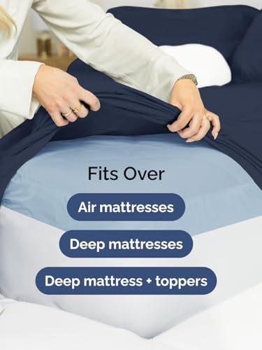 Extra Deep Twin XL Sheet Set - 4 Piece Breathable and Cooling Sheets - Hotel Luxury Bedding for Women, Men, Kids & Teens - Easy & Secure Fit - Soft and Wrinkle Free - Extra Deep Pockets - Navy Blue CGK Unlimited