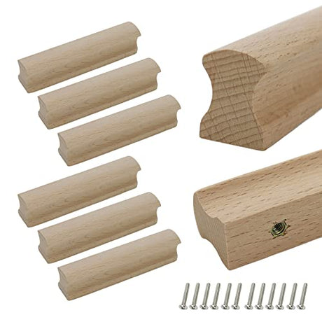 Tsnamay 6Pcs Unfinished Beech Wood Solid Furniture Pulls Handles,Unfinished Unpainted Paintable Wooden Handles Cupboard Closet Drawer Handle Tsnamay