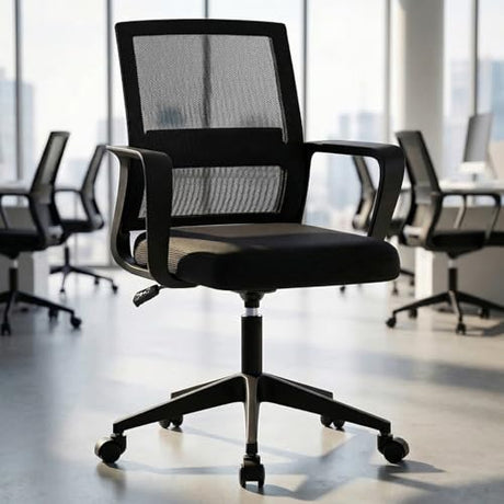 SUKIDA Desk Chair Mesh Office Chair with Upholstery Executive Office Chair with Armrests, Mid-Back Task Chair Height-Adjustable Computer Chair, Black SUKIDA