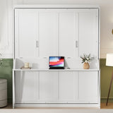 PVWIIK Murphy Multifunctional Bed Frame with Storage Shelf & Support Plate for Adult,Girls,Boys,Queen Size Murphy Bed,Wood Hidden Wall Bed Space-Saving Cabinet,White PVWIIK