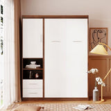 Twin Murphy Bed Space-Saving Wall Bed with Cabinet, Drawers and Storage Shelves for Multipurpose Guest Room or Home Office Merax