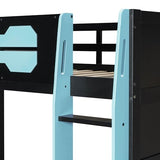 Ball & Cast Twin Size Gaming Loft Bed with Desk,Wood Gamer Bed Frame w/Shelves and RGB Light,Underbed Storage Space,Stairs,Full-Length Guardrail,Bedroom Furniture for Student Dorms,Cloud Blue Ball & Cast