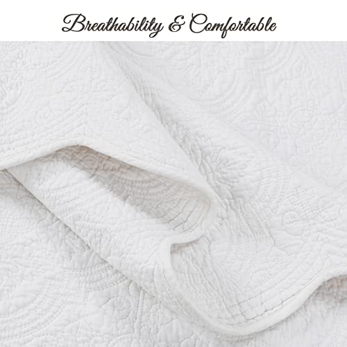 Cozy Line Home Fashions 100% Cotton Victorian Medallion Solid White Matelasse Embossed Bedding Quilt Set, Reversible Lightweight Bedspread, Coverlet for All Season (Blantyre - White, Queen - 3 piece) Cozy Line Home Fashions