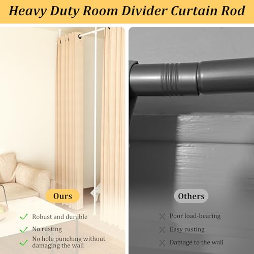 Room Divider Curtain Rod, 28-171inch(W) 4-10ft(H) Adjustable Curtain Rod divider for Room Separation, Heavy Duty Floor to Ceiling Wall Divider Hanging Room Dividers Partition Space Separator White ADUBENRY