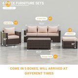 UDPATIO 6 Piece Patio Furniture 7 Seats Wicker Outdoor Sectional, Thick Cushions Patio Couch Chair with Ottoman & Storage Table for Porch, Balcony UDPATIO