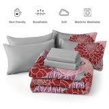 Yiran Burgundy Pink Red Floral Comforter Set Bed in a Bag Flower Comforter Set Soft Microfiber Bedding Set King 104''x90'' Yiran