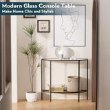 SAYGOER Glass Half Moon Console Table 2 Tier Narrow Entryway Table with Black Metal Frames, Modern Couch Table Small Entry Way Tables, Easy Assembly, Clear Glass SAYGOER