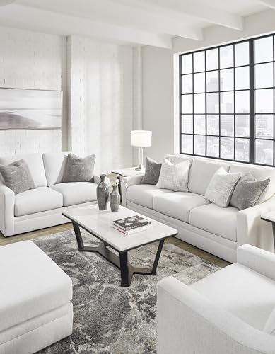 Signature Design by Ashley Maitelynn Contemporary Sofa with Accent Pillows, Reversible Cushions and Sloped Arms, Light Gray Signature Design by Ashley