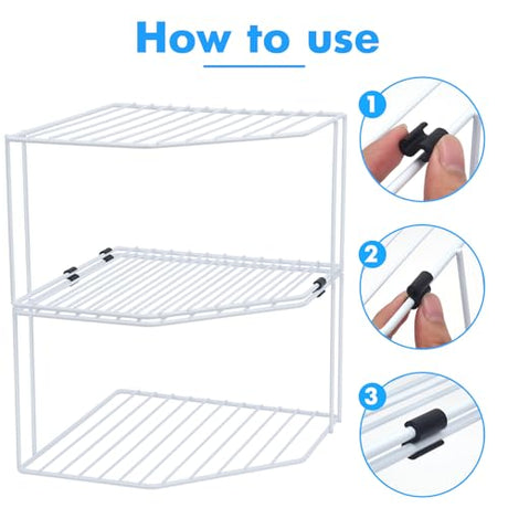 AKAZA 2Pcs 2-Tier Corner Stackable Organizer Shelf for Kitchen - Cabinet Storage Shelf Rack, Shelves，Kitchen Counter and Cabinet Shelf, Storage Rack Organizer (White) AKAZA