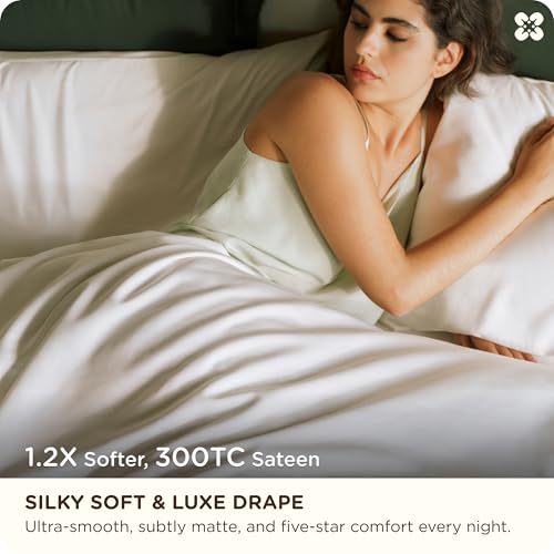 Bedsure 100% Organically Grown Bamboo Viscose Sheets - 18 Inches Deep Pocket Sheets with Elastic Corner, King Size Sheets Set, Ultra-Soft, Silky & Cooling Bedsheets, Oeko-Tex, 4 Pieces, Ivory Bedsure