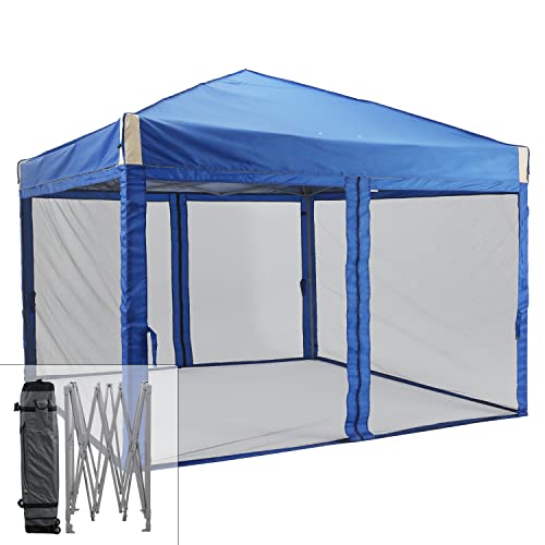 Aoodor 12x12 Ft Pop Up Canopy Tent with Netting, Water-Resistant 210D Oxford Fabric Shade, Easy Assembly Commercial Gazebo with Wheeled Carry Bag & 4 Sand Bags for Camping, Party, Blue Aoodor