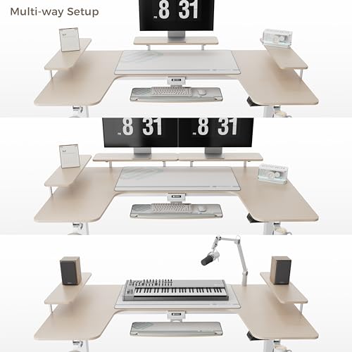 EUREKA ERGONOMIC Gaming Standing Desk with Keyboard Tray,74" U Shaped Studio Desk for Recording&Live,Electric Height Adjustable Desk w LED Convertible Shelves,Maple EUREKA ERGONOMIC