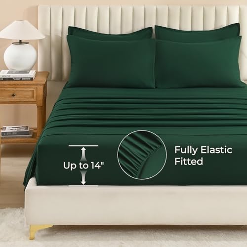 Litanika King Size Comforter Set Dark Emerald Green - 7 Pieces Bed in a Bag King Bedding Comforter Sets, Solid Lightweight Bed Set with Comforter, Sheets, Pillowcases & Shams Litanika