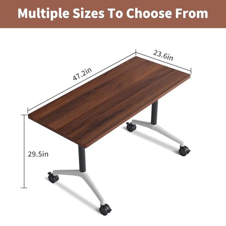Conference Table, Folding Conference Room Tables, Foldable Conference Table with Locking Wheels, Mobile Seminar Training Tables for Office, Meeting Room, Classr (4, Walnut, 47.2in) Generic