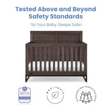 Simmons Kids Foundry 6-in-1 Convertible Baby Crib, Rustic Grey with Matte Black Delta Children
