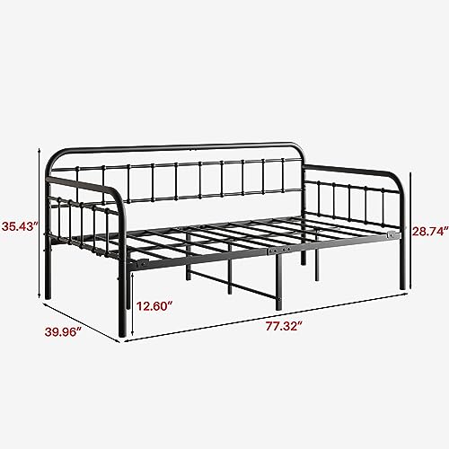 Crocofair Metal Daybed Frame Heavy Duty Slats Sofa Bed Platform Mattress Foundation Twin Daybed No Box Spring Needed(Black Twin) Crocofair
