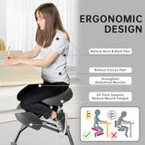 PU Leather Ergonomic Kneeling Chair, Adjustable Home and Office Stool with Thick Pads and Flexible Lockable Brake Wheels for Back Pain Relief（Dark Gray） DENGTELI
