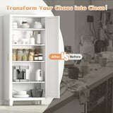 Zevemomo 71'' Tall Metal Pantry Cabinet with 2 Doors, Freestanding Kitchen Storage Cabinet with 4 Adjustable Shelves, Steel Cupboard for Kitchen, Pantry, Dining Room, Living Room, Bathroom, White Zevemomo