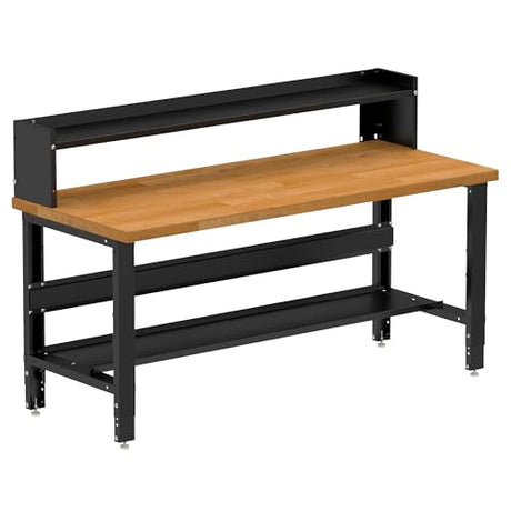 Borroughs 72" W x 30" D Heavy-Duty Industrial Workbench, Hardwood Top, 2000 LB Capacity, Bottom & Ledge Shelves, Adjustable Height 32-38" Borroughs