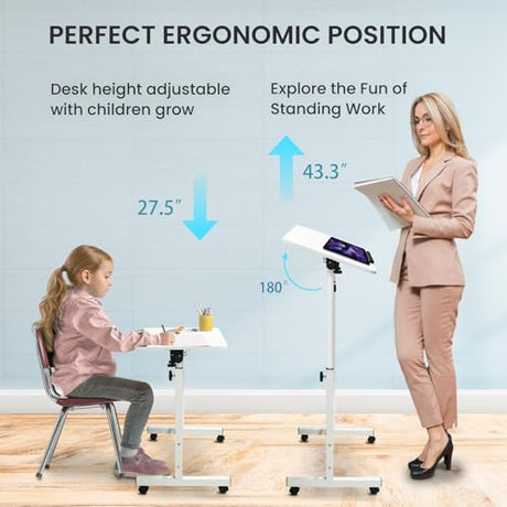 Aconcept Small Standing Desk Tiltable-Adjustable Height, Mobile Stand Up Desk with Wheels, 32 inch Portable Rolling Desks Laptop Office Workstations for Walking Pad Treadmill White Aconcept