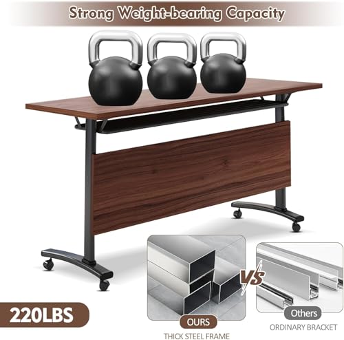 JNMDLAKO Folding Conference Room Table with Wheels - Modular Mobile Conference Table,Flip Top Training Room Tables,Space Saving and Stackable,for Seminar Classroom Office (6, 1619YHT, 61IN) JNMDLAKO