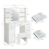 Teousev Vanity Desk with Mirror,Make up Vanity with 1 Stool 6 Drawers 6 Shelves & LED Mirror,3 Modes Light Adjustable,Vanity Desk for Bedroom,White,39.5" L*15.8" W*55.2" H. Teousev